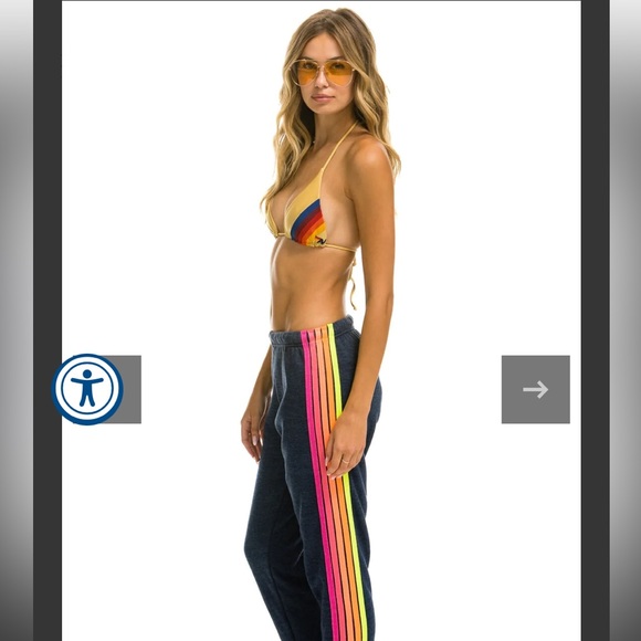 Aviator Nation M 5 stripe sweatpants blue/charcoal neon stripes gently worn - Picture 2 of 10